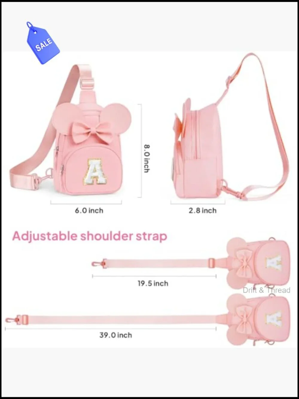 Kids Initial Crossbody Bag Sling Purse Adjustable Strap Zipper Closure